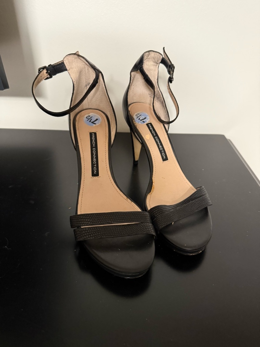 French Connection Black Open-Toe Ankle-Strap Heels